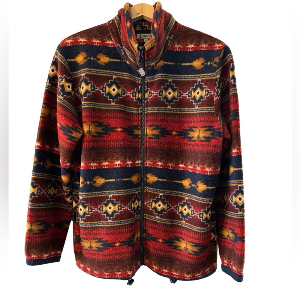 Angderson Fleece Full Zip Jacket Red Southwestern Aztec Mens Size Small